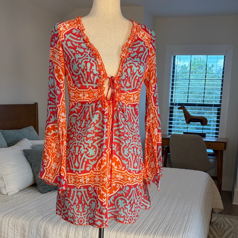 Hale Bob Orange and Aqua Printed Swim Coverup